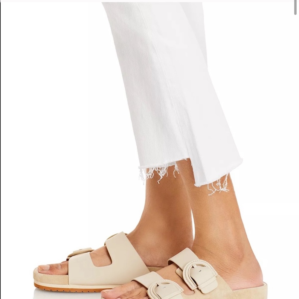 Mother white denim crop step fray jeans